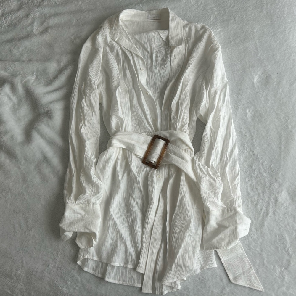 NWOT White Oversized Crinkle Dress - Picture 5 of 6